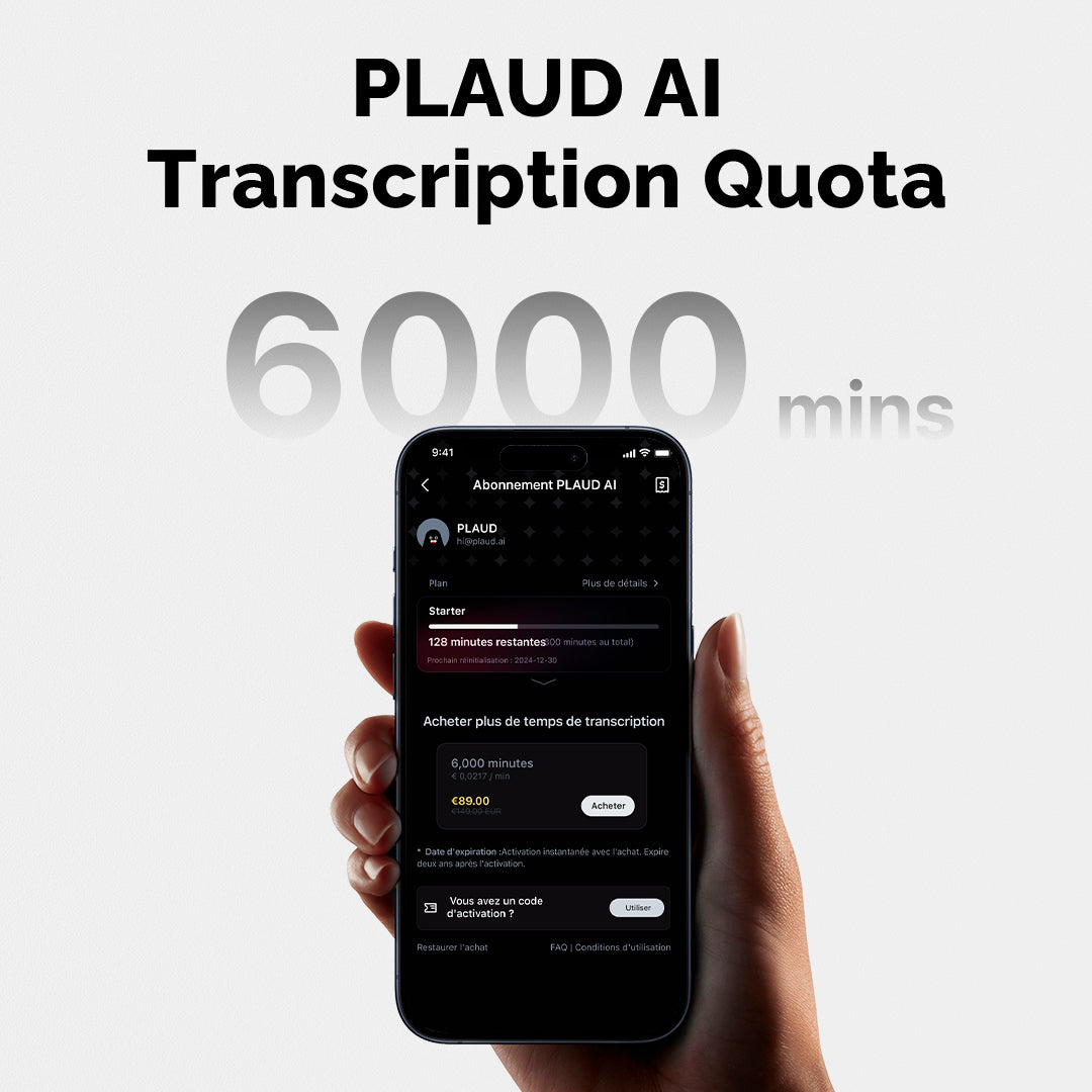 Abonnement annuel Pro & Quota de Transcription PLAUD AI