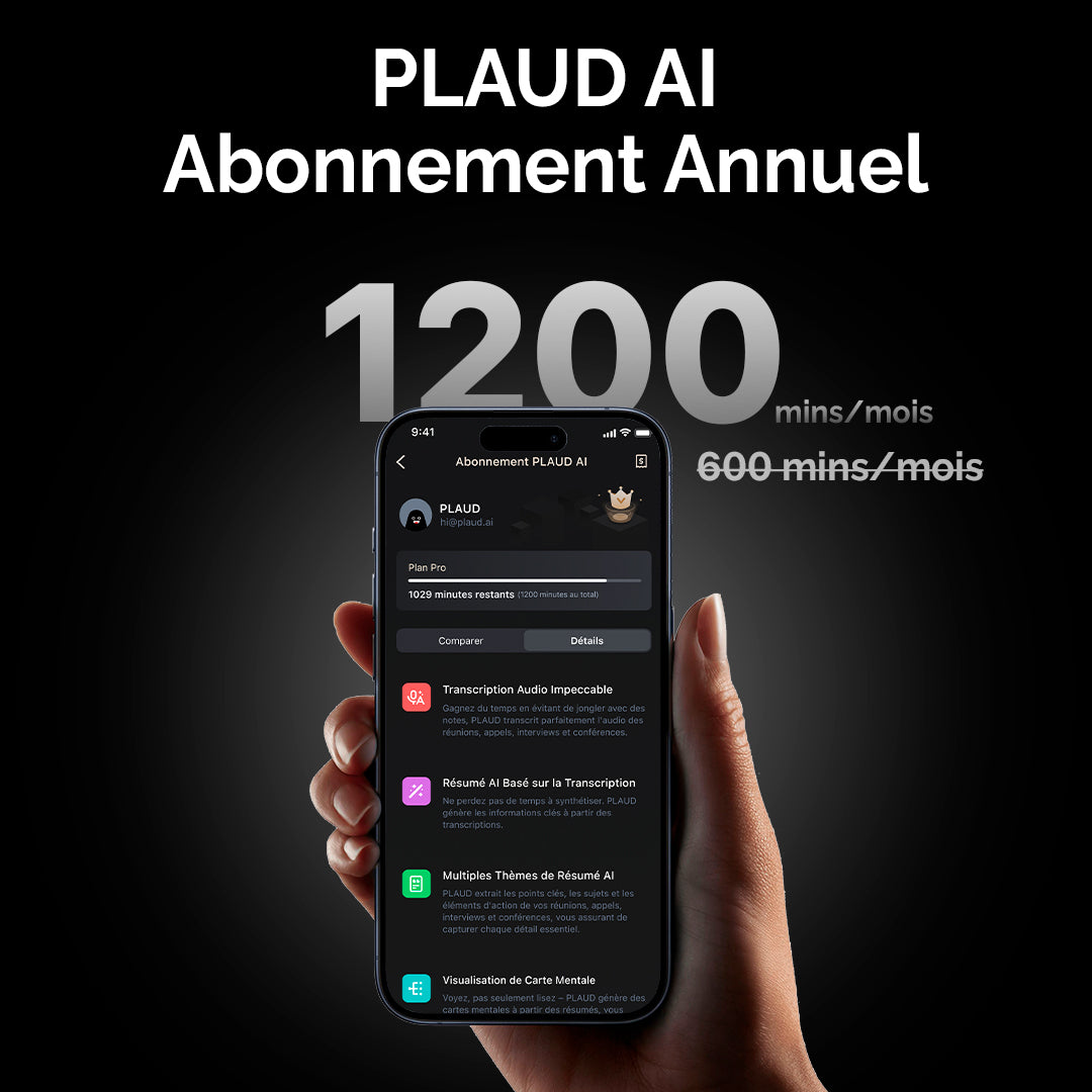 Abonnement annuel Pro & Quota de Transcription PLAUD AI