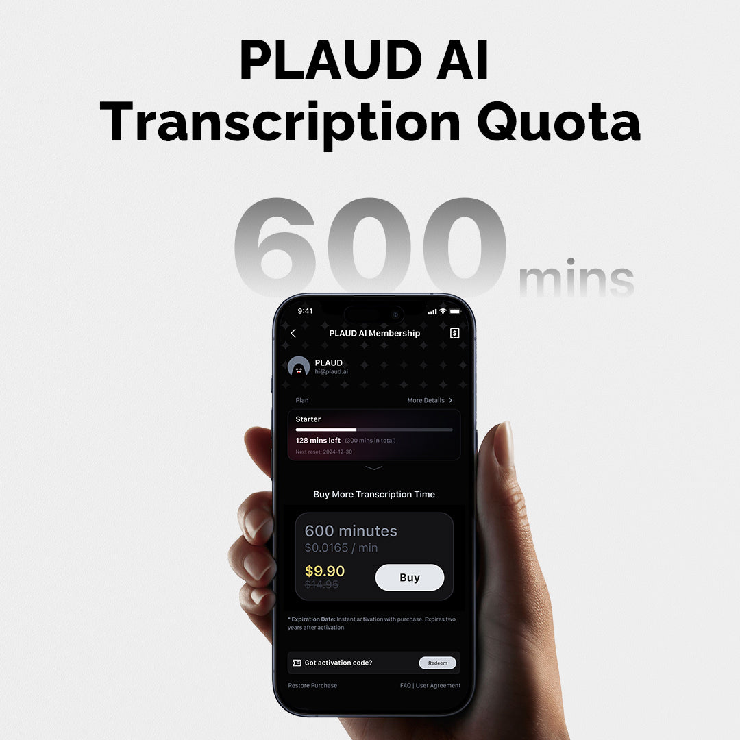Abonnement annuel Pro & Quota de Transcription PLAUD AI