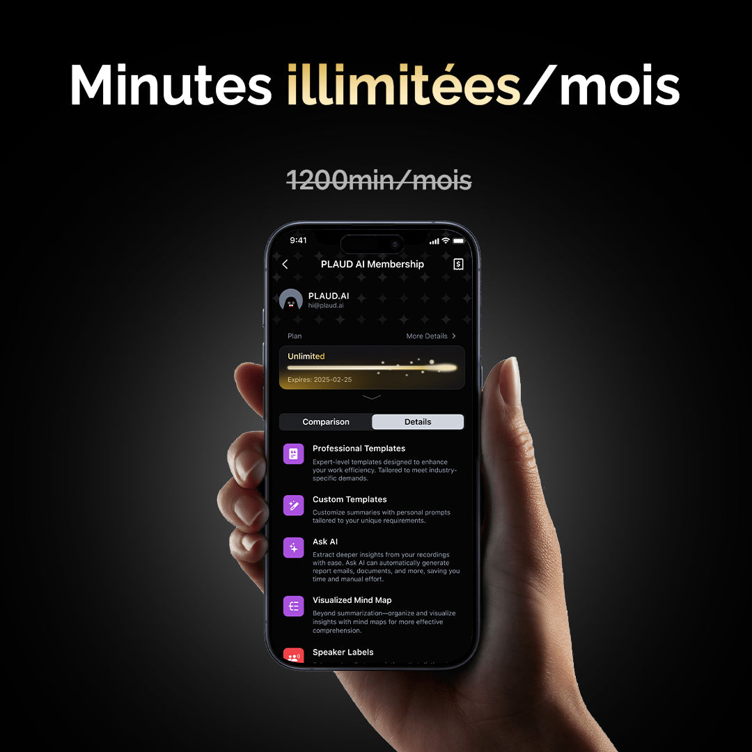 PLAUD NotePin et abonnement annuel à l’IA Plan annuel illimité